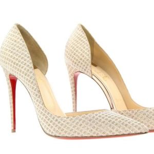 Christian Louboutin Gold Nude Fabric Quadro Lurex